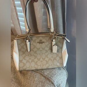 Coach Christie signature beige/white coated canvas  satchel Handbag purse